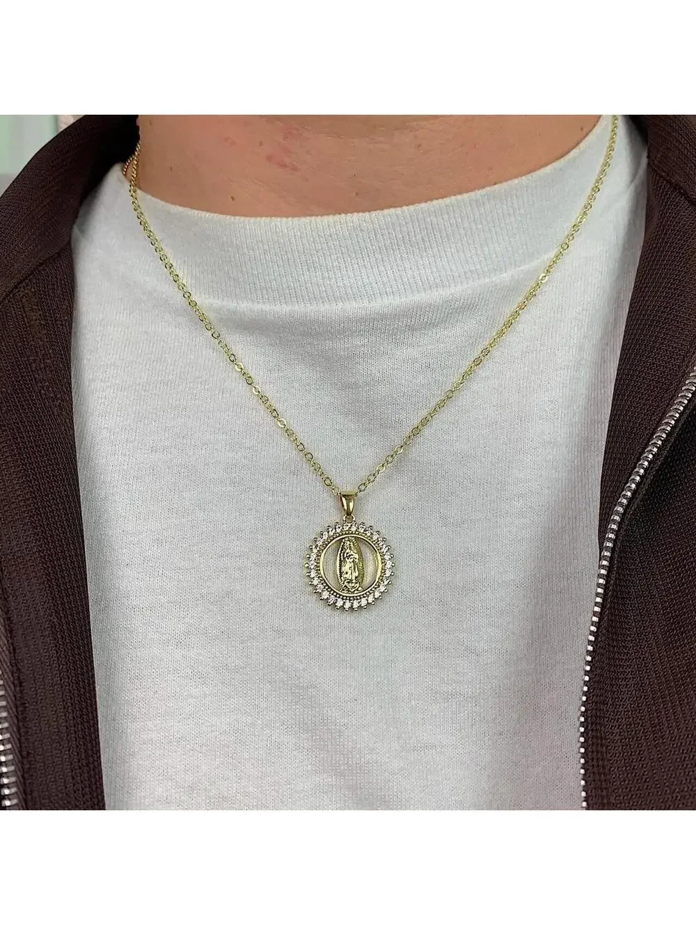 Vintage Y2K Gold Rhinestone Circle Chain Necklace